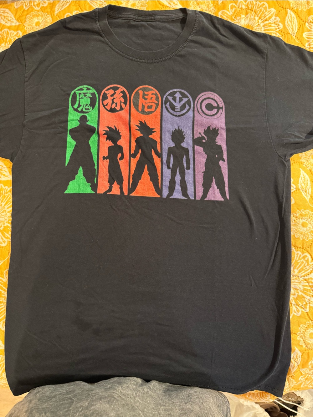 Men's Black Graphic Short Sleeve Tee with Multicolor Dragon Ball